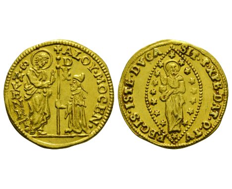 1723-1732 AD. Obv: St Mark and doge standing facing, holding cross-headed staff with DVX beside and ALOY MOCEN and S M VENET 