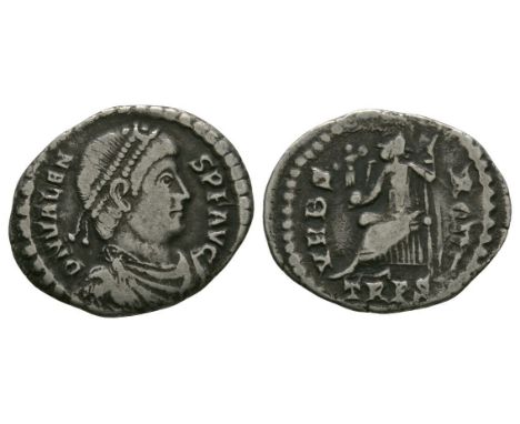 367-378 AD. Trier mint. Obv: DN VALEN-S PF AVG legend with pearl diademed, draped, cuirassed bust right. Rev: VRBS ROMA legen