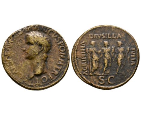 19th century AD or earlier. Obv: C CAESAR DIVI AVG PRON AVG P M TR P II legend with laureate head left. Rev: AGRIPPINA DRVSIL