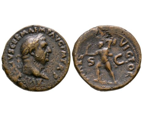 20th century AD.. Obv: A VITELLIVS GERMA IMP AVG P M TR P legend with laureate head right. Rev: MARS VICTOR legend around, S–