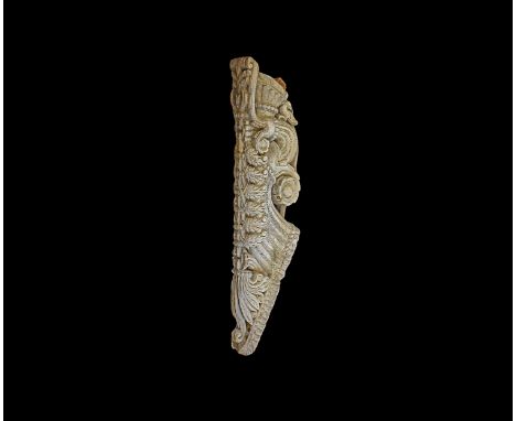 18th-19th century AD. A south Indian roof bracket from a haveli mansion or temple in the form of a large arching Makara sea m