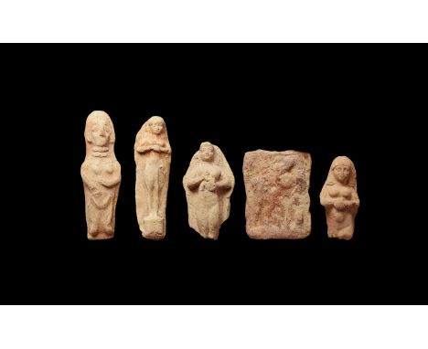 19th-8th century BC. A group of five ceramic plaques comprising of: a rectangular plaque with a couple engaged in a coitus; a