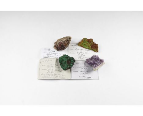 . A mixed minerals group comprising: a quartz matrix with surface cavity and red-brown quartz crystals from Pendeen, Cornwall
