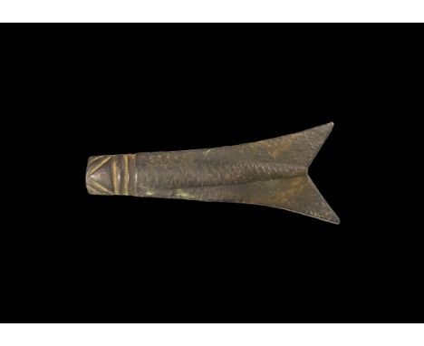 3rd-4th century AD. A bronze brooch in the form of a cicada with wings folded back against the body; incised lines to the hea