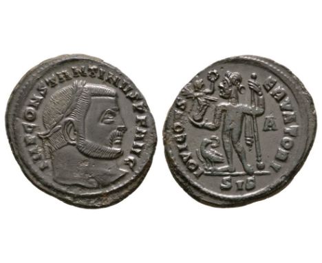 313-315 AD. Siscia mint. Obv: IMP CONSTANTINVS PF AVG, laureate head right. Rev: IOVI CONS-ERVATORI, Jupiter standing left, c