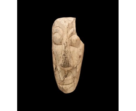 Pliocene Period, 5.2-2.5 million years BP. A Mastodon fossil bone, with later carving in the form of a grotesque human face. 