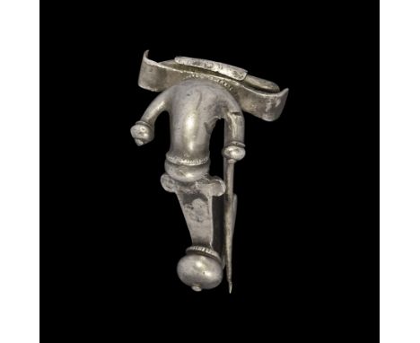 1st-2nd century AD. A silver bow brooch of kraftig profilierte type with anchor bow, balustered terminal, triangular-section 