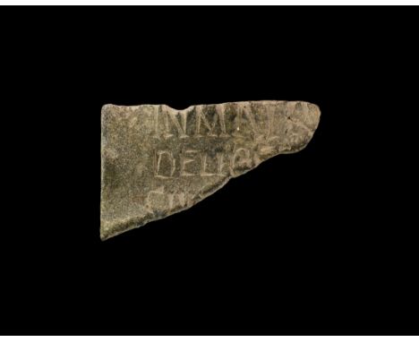 1st-3rd century AD. A bronze fragment of a military diploma inscribed with INMAIR / DELIF...'; to the reverse geometric motif