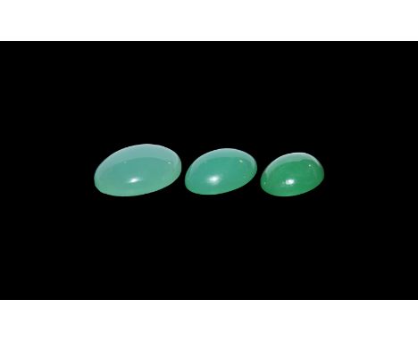 . A mixed group of three chrysoprase cabochons.  3.14 grams total, 12-16mm (1/2 - 3/4"). From a historic ‘Victorian Museum’ c