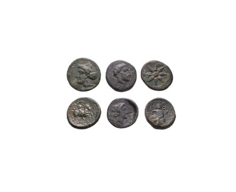 Circa 300 BC. Civic issues from Macedonia (2), and a third issued in Uranopolis. Obvs: star with eight rays. Revs: OURANIDWPO