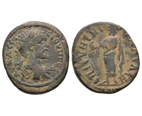 193-211 AD. Magistrate Eumenios. Obv: AY K L CE CEOYHROC legend with laureate, draped, cuirassed bust right. Rev: EPI EYMENI 