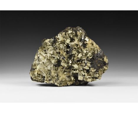 . A large block with crystalline quartz with pyrite and marmatite crystals from Peru.  2.2 kg, 21cm (8 1/4"). Ex Dr M. G. 'Sa