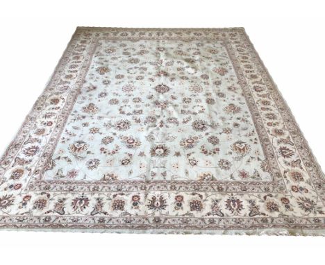 PART SILK TABRIZ DESIGN CARPET, 306cm x 235cm, all over palmette and vine design field within corresponding borders.