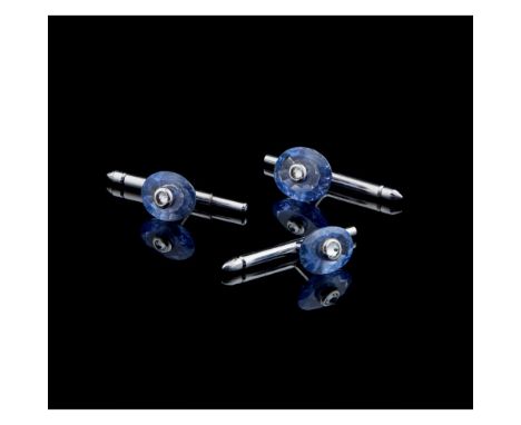 Three button studsPlatinumSet with 3 sapphires and 3 diamondsEarly-20th centuryOne marked CARTIER and numbered T 1490Unmarked