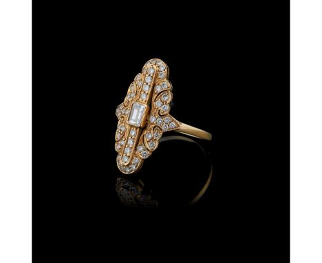 A ringGold 800/000Set with 50 brilliant cut and 1 baguette cut diamond totalling approximately 0,70 ct.Lisbon hallmark (1985-