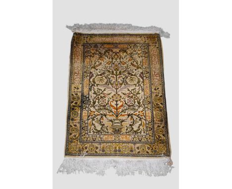 Hereke silk and metal thread prayer rug, south west Anatolia, second half 20th century, 3ft. X 2ft. 0.91m. X 0.61m. Light sur
