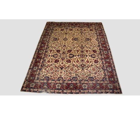 Tabriz carpet, north west Persia, circa 1930s-40s, 11ft. 5in. X 8ft. 5in. 3.48m. X 2.56m. Slight wear in places; 'bite' to lo