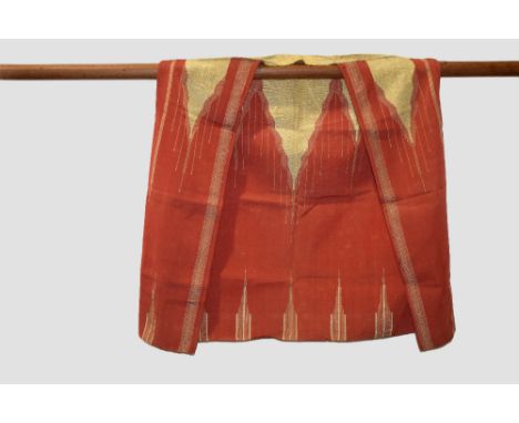 Syrian terracotta silk and gold coloured metal thread woven sleeveless jacket, first half 20th century. Unlined.