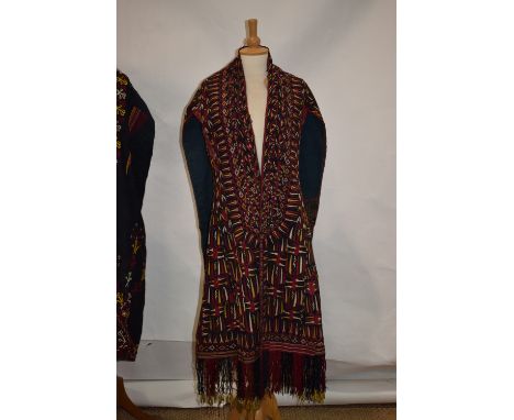 Tekke Turkmen chyrpy, Turkmenistan, first half 20th century, dark blue/black  ground heavily embroidered in the traditional m