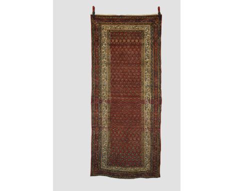 Saraband long rug, north west Persia, circa 1920s-30s, 7ft. 10in. X 3ft. 4in. 2.39m. X 1.02m. Overall even wear with corrosio
