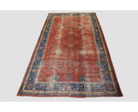 Sparta carpet, south west Anatolia, early 20th century, 19ft. 10in. X 11ft. 1in. 6.05m. X 3.38m.  Overall wear, heavy in plac