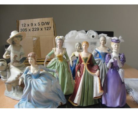 Seven figurines to inc Nao, Coalport and Franklin Mint; together with Francesca Art china 'Glencoar' by Ray Smuff