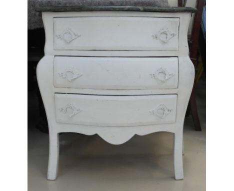 A marble-topped bombe commode