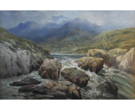 Edgar E. West (British, active circa 1857-1892):
Rumsdall Torrens, Norway, watercolour, signed lower left, H 67 x W 100 cm.  