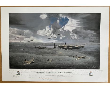 The First Wave By Warrant Officer Reg Payne, Limited Edition Print, Signed by 11 including George Dunn, Colin Cole, John Bell