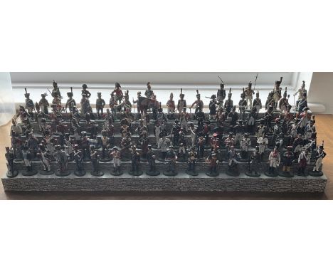 Napoleonic Soldiers Collection of 100 plus Stand for display, manufactured by del Prado each soldier has info and dates on th