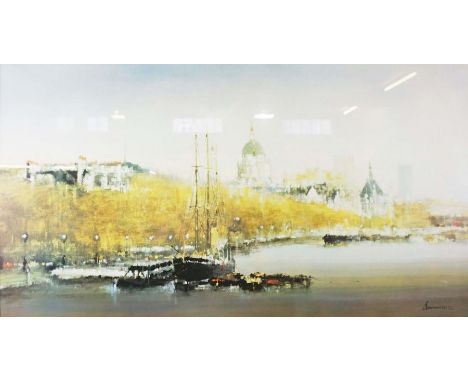 Six decorative prints, including 'The Old Church', after L.S. Lowry, a Ganymed coloured print (6)