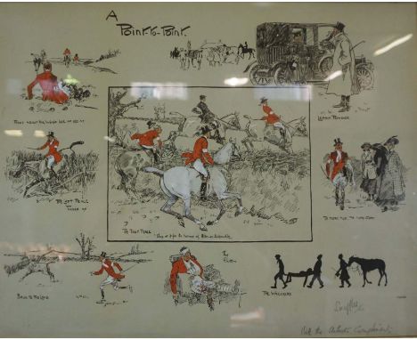 Charles Johnstone Payne, British (aka. SNAFFLES), A Point to Point, coloured print, signed in pencil, 40cm x 53cm; together w
