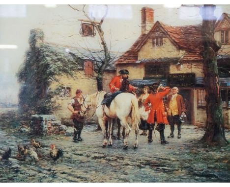 Six assorted prints, including a mirror backed inn scene, and a large print of a country landscape (6)
