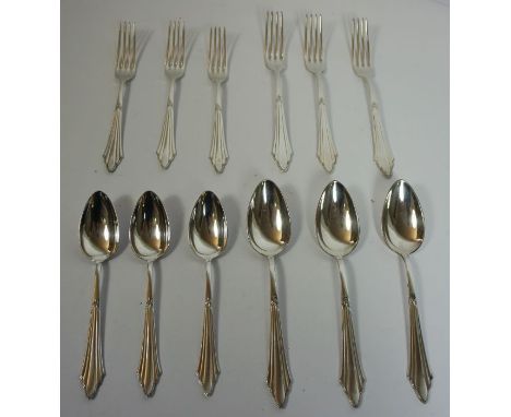 A vintage set German WMF of silver plated flatware, comprising twelve tablespoons, table forks, table spoons, dessert forks, 