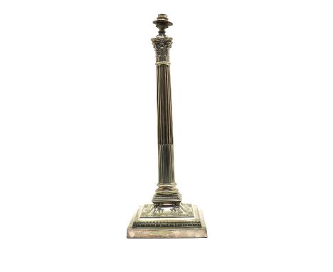 A silver plated Corinthian column table lamp,53cm highCondition report: The top mount is loose. Needs rewiring.