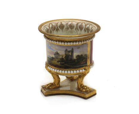 A Royal Worcester Flight Barr and Barr porcelain vase,decorated with Doune Castle, Perthshire to a dark red ground, on three 