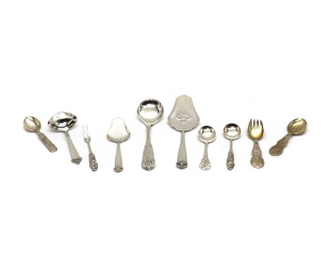 A collection of Norweigan silver flatware,to include a Brodrene Mylius 'Tele' pattern fruit fork and spoon, a David Andersen 