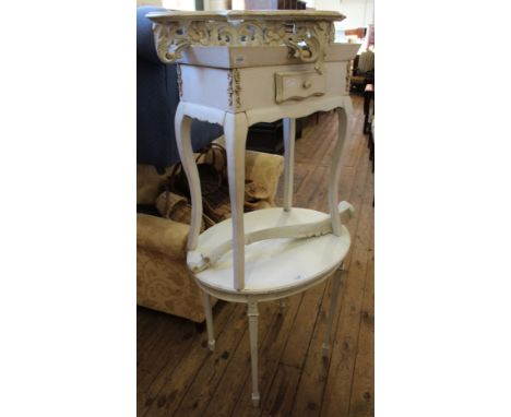 A French style white and gilt painted console table and two others tables