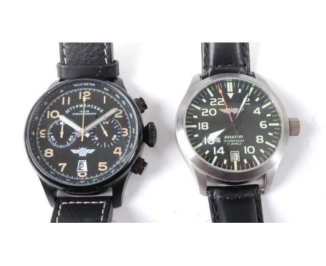 A gent's Sturmanskie black steel cased chronograph having signed black date dial with luminous Arabic numerals, twin subsidia