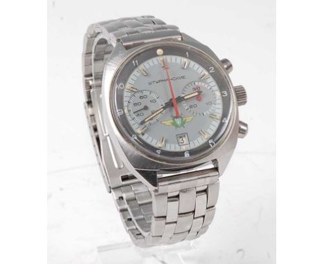 A Russian gent's Poljot Sturmanskie steel chronograph, having a signed grey date dial, with luminous tipped baton markers, tw