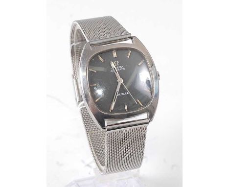 A gent's Omega DeVille automatic steel cased wristwatch, having a signed black dial with baton markers, date aperture, calibr