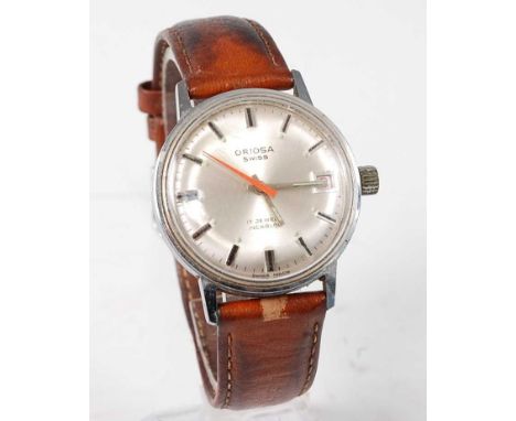 A gent's Oriosa steel cased wristwatch, having signed silvered dial with luminous tipped baton markers, luminous hands, orang