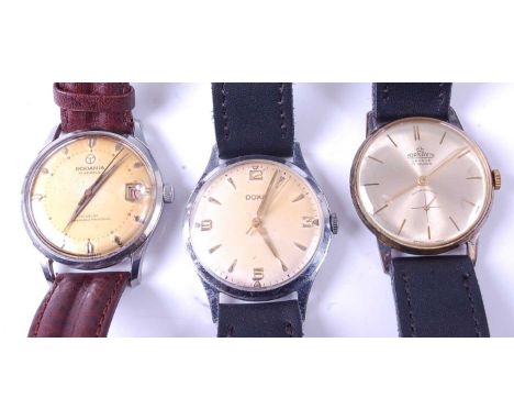 A Rodania gent's steel cased wrist watch having a signed silver dial (badly discoloured), baton markers and date aperture, ma
