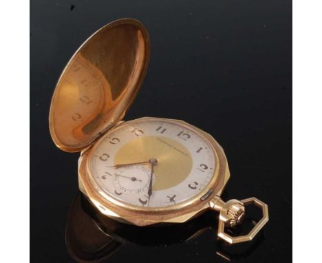 A 14ct gold gent's full hunter pocket watch by Tavannes Watch Company, having a sunburst case, signed dial with silvered chap