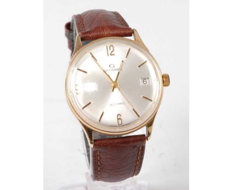 A gent's Garrard 9ct gold cased automatic wristwatch, having a signed silvered dial with quarter numerals, date aperture, 26-