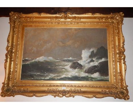 Lars Laurits Haaland (1855-1938) Norwegian. Seascape in heavy coastal waters, oil on canvas, signed and dated Lavrits Haaland