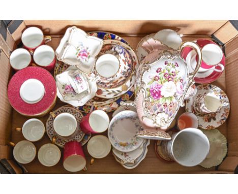 Ten Wedgwood coffee cans and saucers, c. 1930,&nbsp;mixed monochrome grounds, green printed mark, a Copeland's China ovoid ju