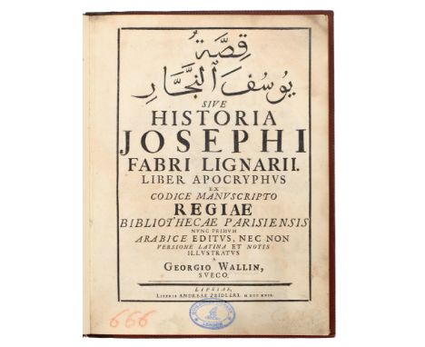Bible, Arabic Printing of Apocrypha. Wallin (Georg the Younger, translator and editor),&nbsp;Qissat Yusuf 'al-Najjar. Sive Hi