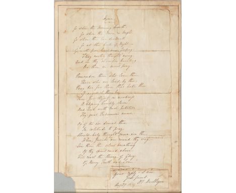 Byron. Anne Isabella Noel Byron, 11th Baroness Wentworth and Baroness Byron (née Milbanke; 1792-1860), Hymn,&nbsp;dated 1859,
