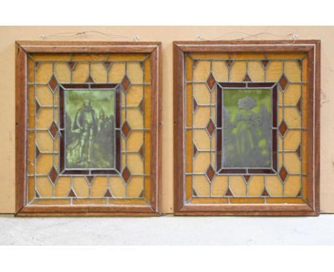 Architectural Salvage. A pair of stained glass panels, early 20th c,&nbsp;painted with figures after 17th c Old Masters, en&n